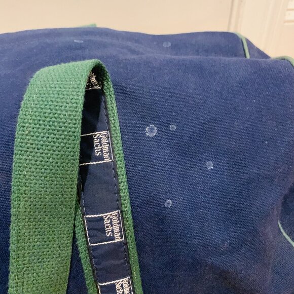 21” Goldman Sachs Canvas Duffel Green & Navy Banker Bag - Picture 10 of 16